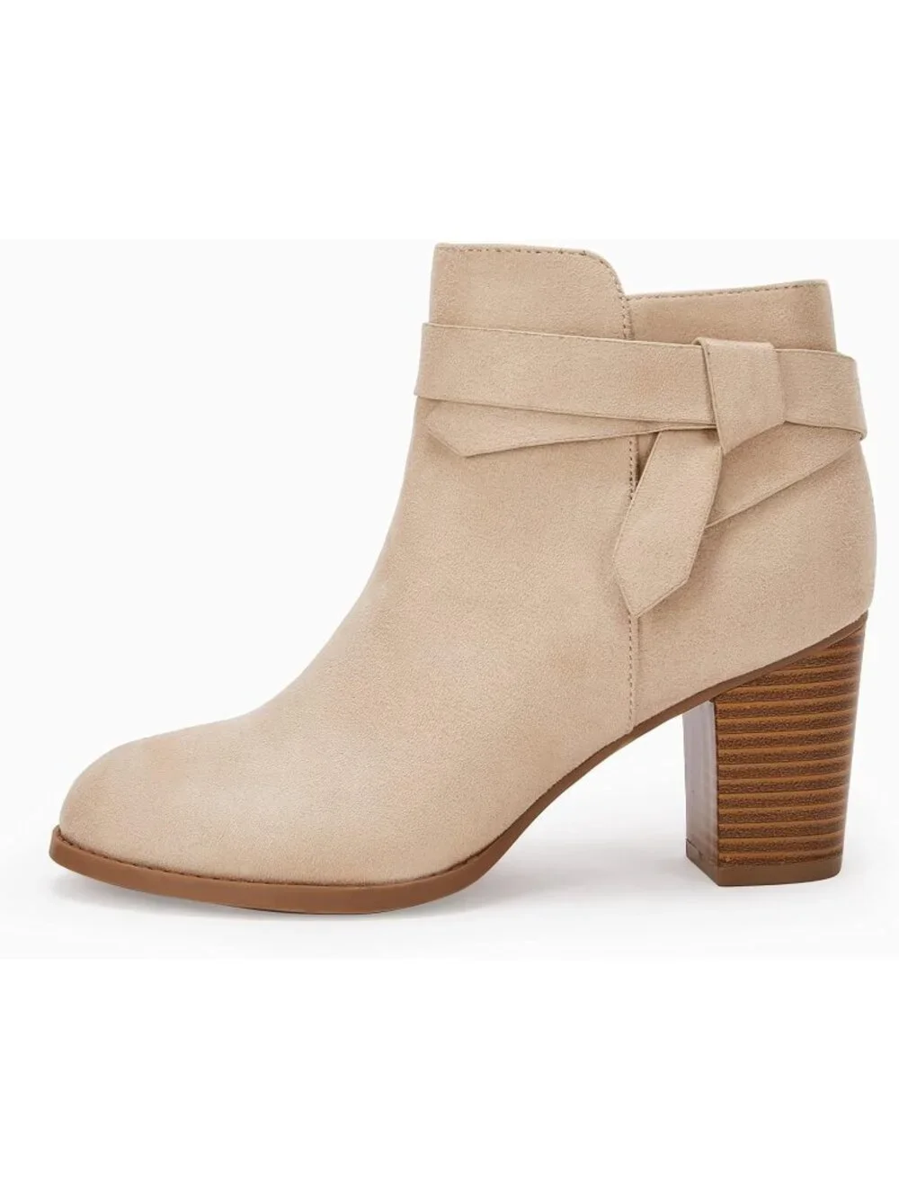 Women's Nude Tie Knot Closed Toe Stacked Heel Chelsea Pump Ankle Boots